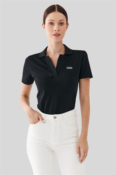 Boss Regular Fit Kadın Polo Yaka T-Shirt Siyah