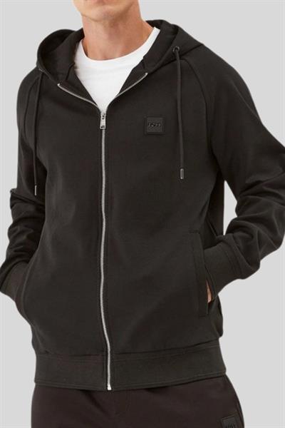 Boss Regular Fit Kapüşonlu Tam Fermuarlı Erkek Ceket Siyah