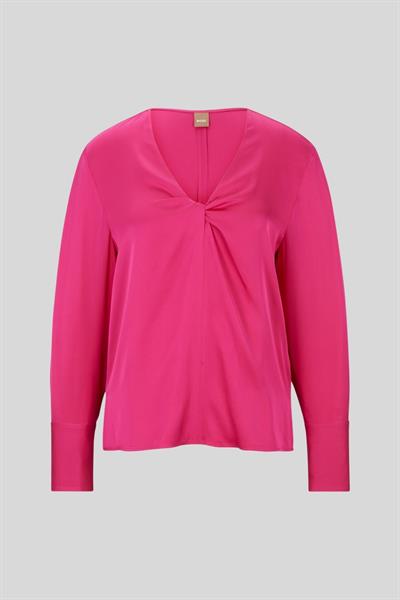 Boss Regular Fit Önü Büküm Detaylı Kadın Streç İpek Bluz Pembe 674