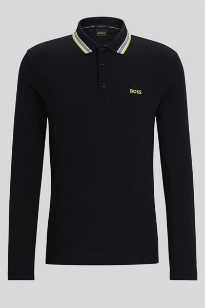 Boss Regular Fit Polo Yaka Erkek Uzun Kol T-Shirt Siyah 006