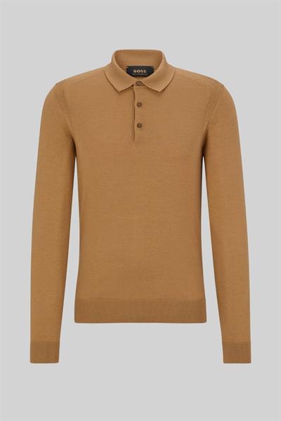 Boss Regular Fit Polo Yaka Erkek Yün Kazak Bej 260