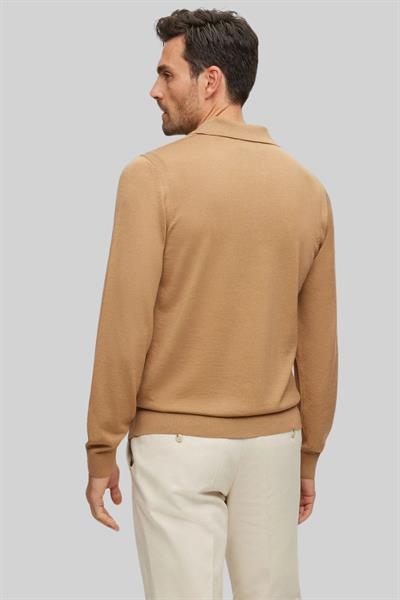 Boss Regular Fit Polo Yaka Erkek Yün Kazak Bej 260