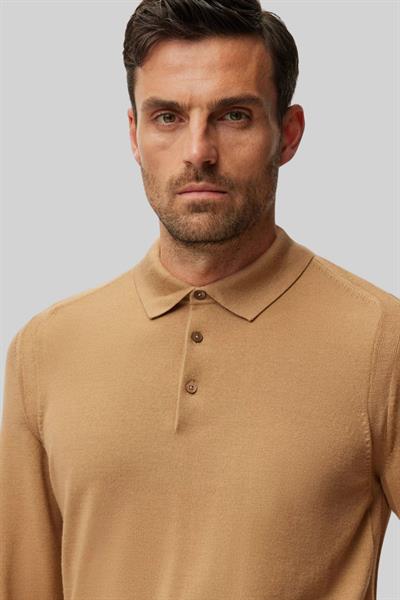 Boss Regular Fit Polo Yaka Erkek Yün Kazak Bej 260