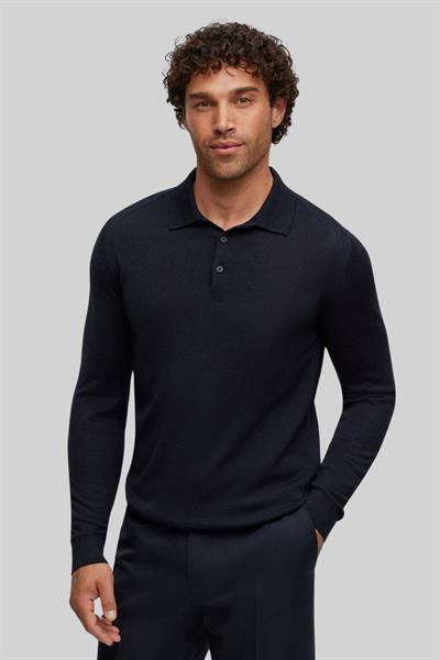 Boss Regular Fit Polo Yaka Erkek Yün Kazak Lacivert 404