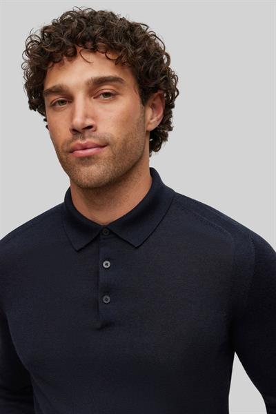 Boss Regular Fit Polo Yaka Erkek Yün Kazak Lacivert 404