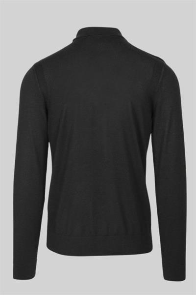Boss Regular Fit Polo Yaka Erkek Yün Kazak Siyah