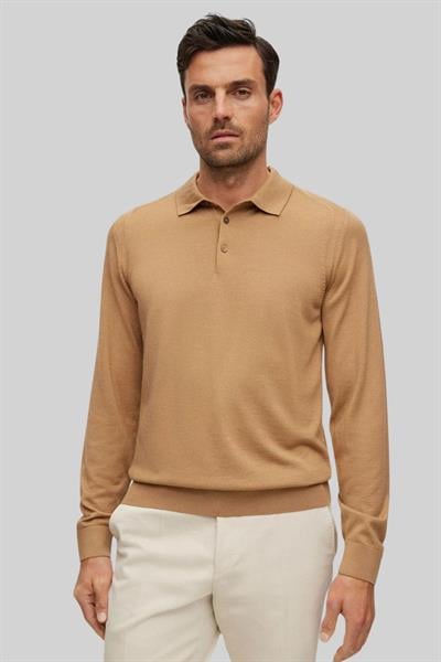Boss Regular Fit Polo Yaka Erkek Yün Kazak Bej 260