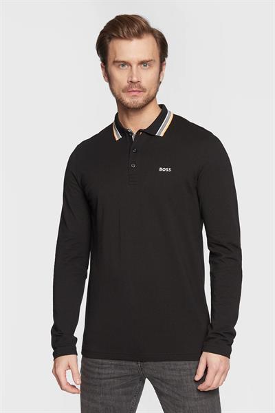 Boss Regular Fit Uzun Kollu Erkek Polo Yaka Sweatshirt Siyah 003