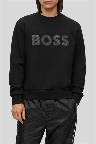 Boss Relaxed Fit Bisiklet Yaka Erkek Sweat Siyah
