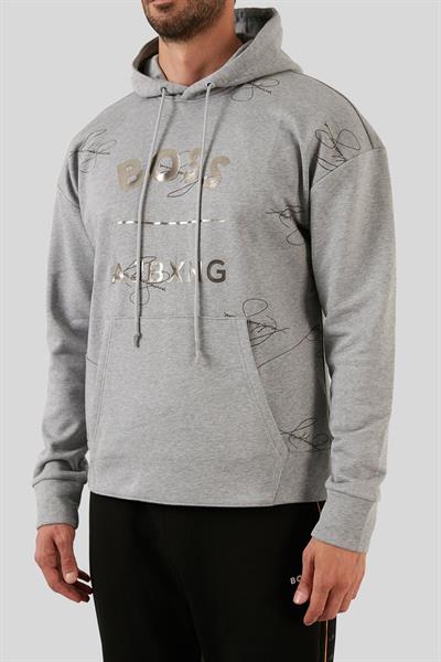 Boss Relaxed Fit Kapüşonlu Erkek Sweatshirt Gri