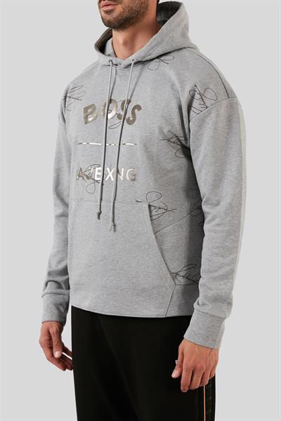 Boss Relaxed Fit Kapüşonlu Erkek Sweatshirt Gri