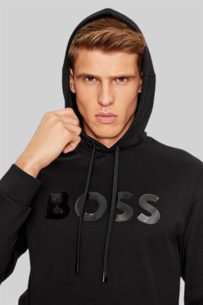 Boss Relaxed Fit Kapüşonlu Erkek Sweatshirt Siyah