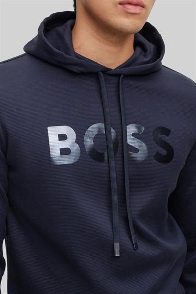 Boss Relaxed Fit Kapüşonlu Erkek Sweatshirt Mavi 402