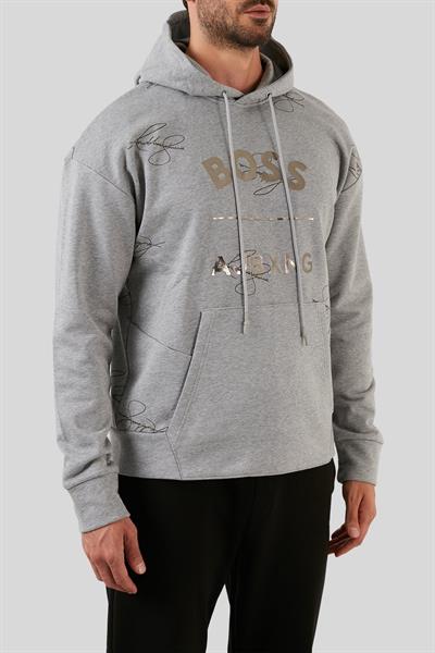 Boss Relaxed Fit Kapüşonlu Erkek Sweatshirt Gri