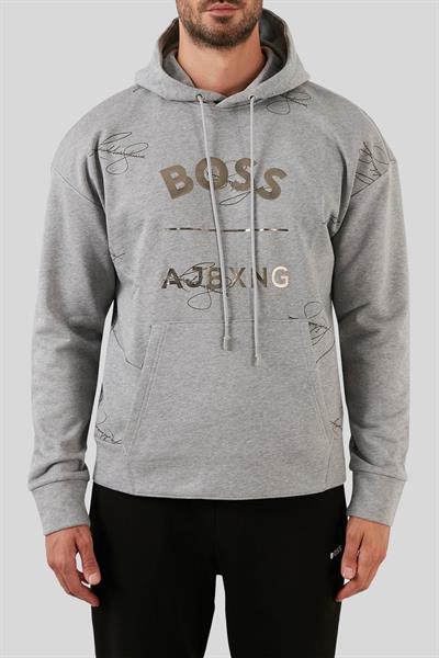 Boss Relaxed Fit Kapüşonlu Erkek Sweatshirt Gri