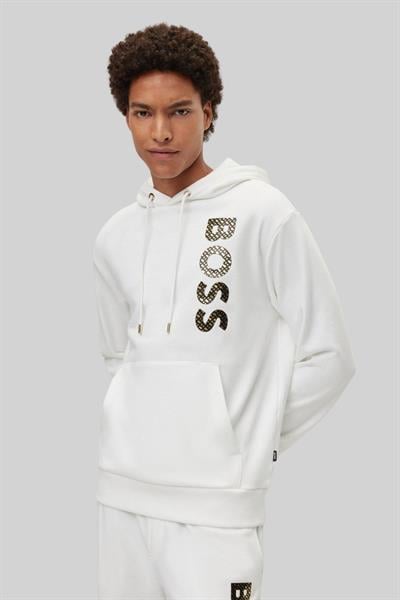 Boss Seeger Kapüşonlu Cepli Erkek Sweatshirt Beyaz 100