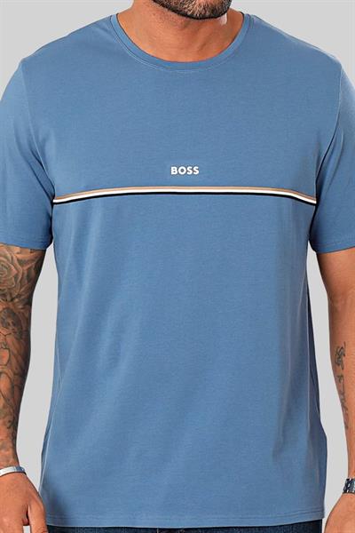 Boss Şeritli Streç Regular Fit Erkek T-Shirt Mavi 478