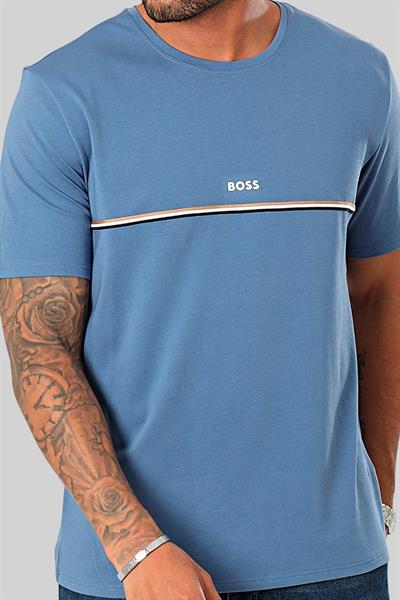 Boss Şeritli Streç Regular Fit Erkek T-Shirt Mavi 478