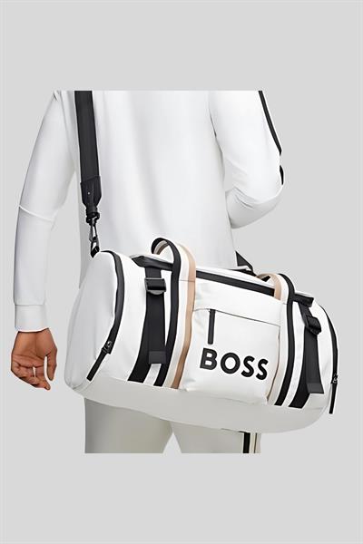 Boss Silindir Spor Erkek Seyehat Çantası Beyaz