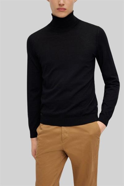 Boss Slim Fit Balıkçı Yaka Erkek Kazak Siyah