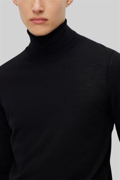 Boss Slim Fit Balıkçı Yaka Erkek Kazak Siyah