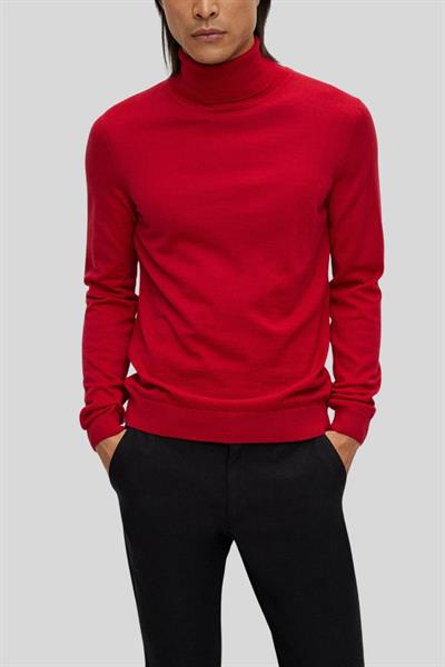 Boss Slim Fit Balıkçı Yaka Erkek Kazak Kırmızı