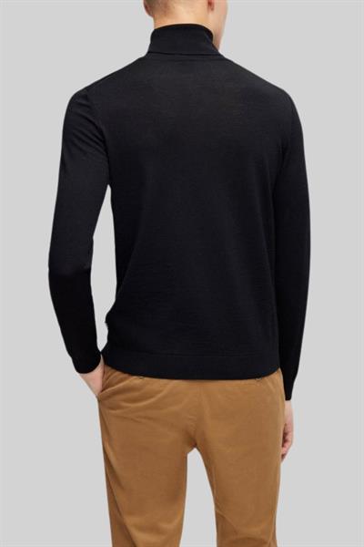 Boss Slim Fit Balıkçı Yaka Erkek Kazak Siyah