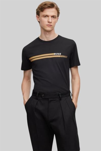 Boss Slim Fit Bisiklet Yaka Erkek T-Shirt Siyah