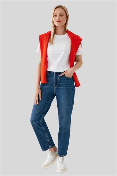 Boss Slim Fit Bisiklet Yaka Kadın T-Shirt Beyaz 100