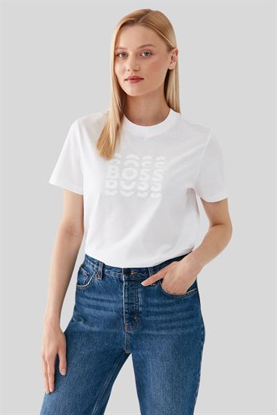 Boss Slim Fit Bisiklet Yaka Kadın T-Shirt Beyaz 100