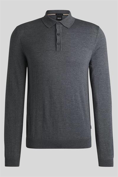 Boss Slim Fit Örme Polo Erkek Yün Kazak Gri 030