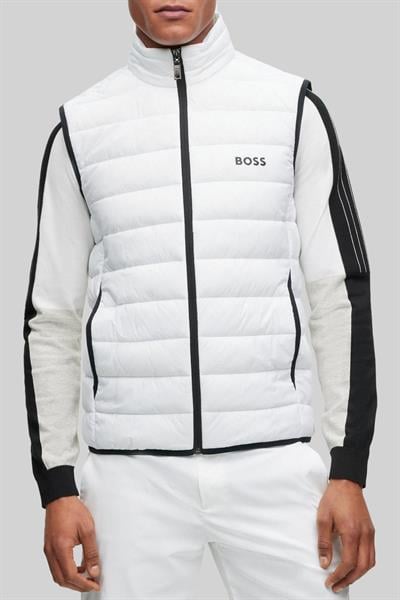 Boss Su Geçirmez Regular Fit Dik Yaka Erkek Yelek Beyaz 100