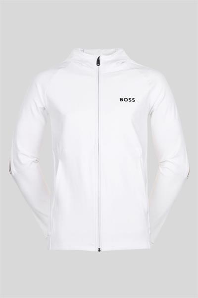 Boss Tam Fermuarlı Kapüşonlu Erkek Sweathirt Beyaz 100