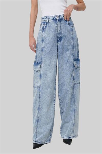 Boss Wide Cargo Kadın Yüksek Bel Jean Pantolon Lacivert 425