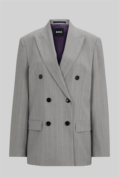 Boss x Naomi Çizgili Saf Yünden Kruvaze Oversize Ceket Çok Renkli