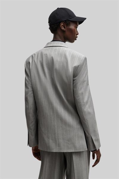 Boss x Naomi Çizgili Saf Yünden Kruvaze Oversize Ceket Çok Renkli