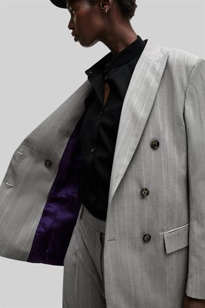 Boss x Naomi Çizgili Saf Yünden Kruvaze Oversize Ceket Çok Renkli