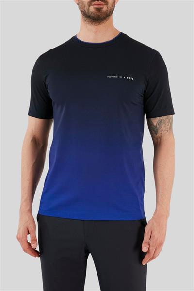 Boss X Porsche Erkek Regular Fit Logolu Basic Kısa Kollu T-Shirt Mavi