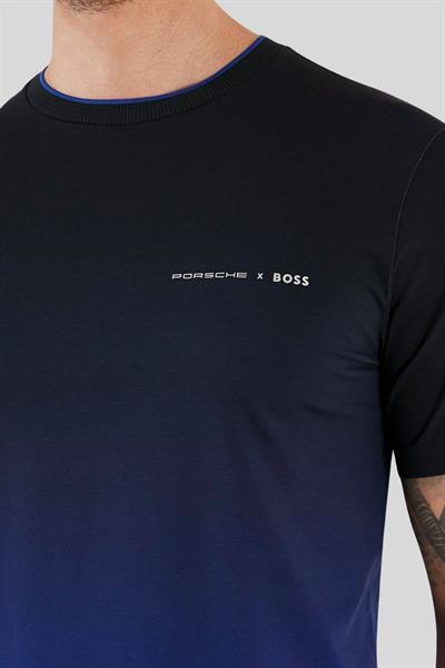 Boss X Porsche Erkek Regular Fit Logolu Basic Kısa Kollu T-Shirt Mavi