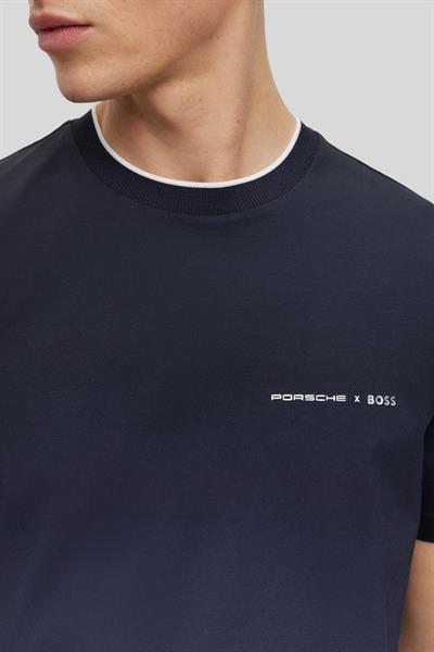 Boss X Porsche Erkek Regular Fit Logolu Basic Kısa Kollu T-Shirt Lacivert