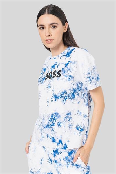 Boss Yuvarlak Yakalı Logolu Batik Desenli Kadın T-Shirt Lacivert