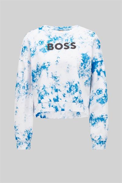 Boss Yuvarlak Yakalı Logolu Batik Desenli Kadın Sweatshirt Lacivert
