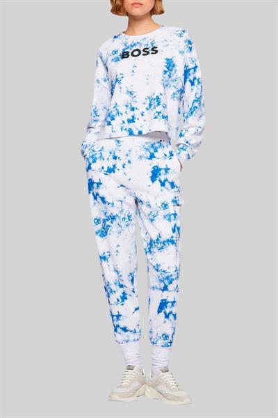 Boss Yuvarlak Yakalı Logolu Batik Desenli Kadın Sweatshirt Lacivert