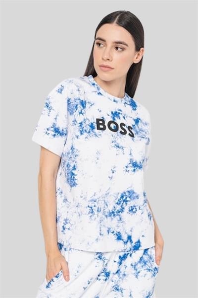 Boss Yuvarlak Yakalı Logolu Batik Desenli Kadın T-Shirt Lacivert