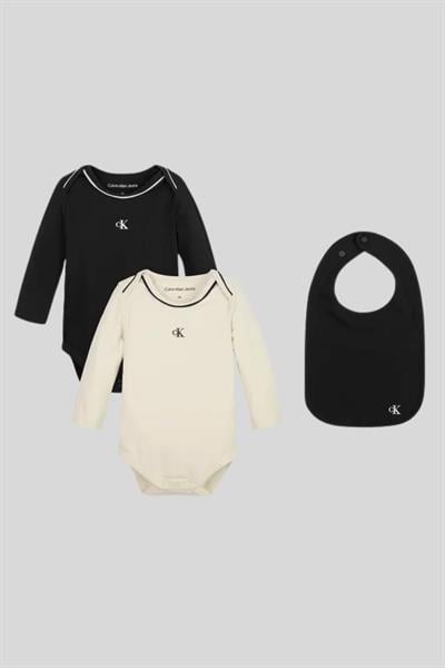 Calvin Klein Çocuk Monogram Hediye Takım Çıtçıtlı Body İkili Set Bej