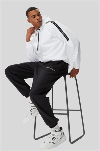 Calvin Klein Erkek Bant Logolu Kapüşonlu Sweatshirt Beyaz