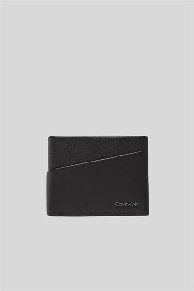 Calvin Klein Erkek Çapraz İki Katlı Deri Kartlık Siyah