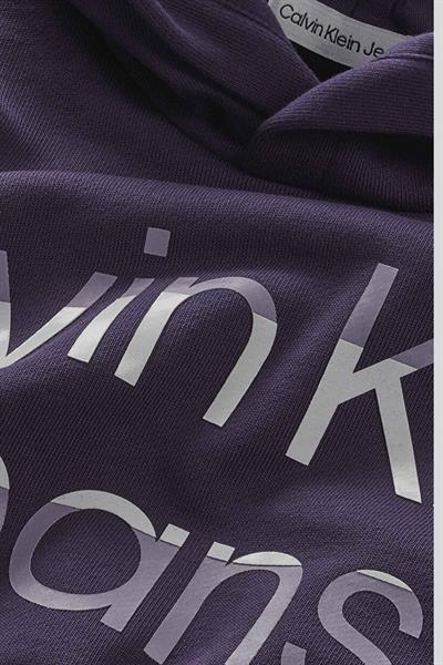 Calvin Klein Erkek Çocuk Baskılı Kapüşonlu Sweatshirt Mor
