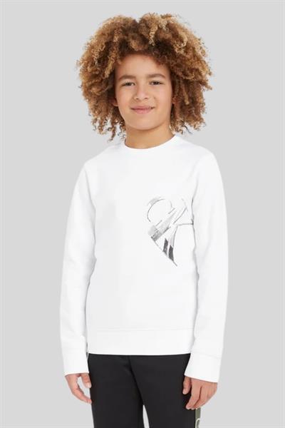 Calvin Klein Erkek Çocuk Hiper Gerçek Monogram Sweatshirt Beyaz