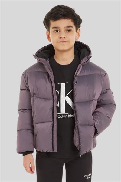 Calvin Klein Erkek Çocuk Kapüşonlu Fermuarlı Mont Mor
